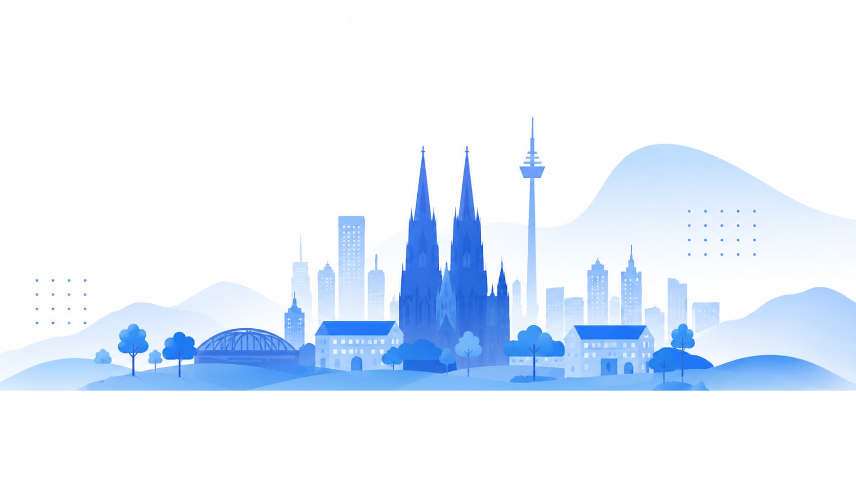 Blaue Illustration der Kölner Skyline